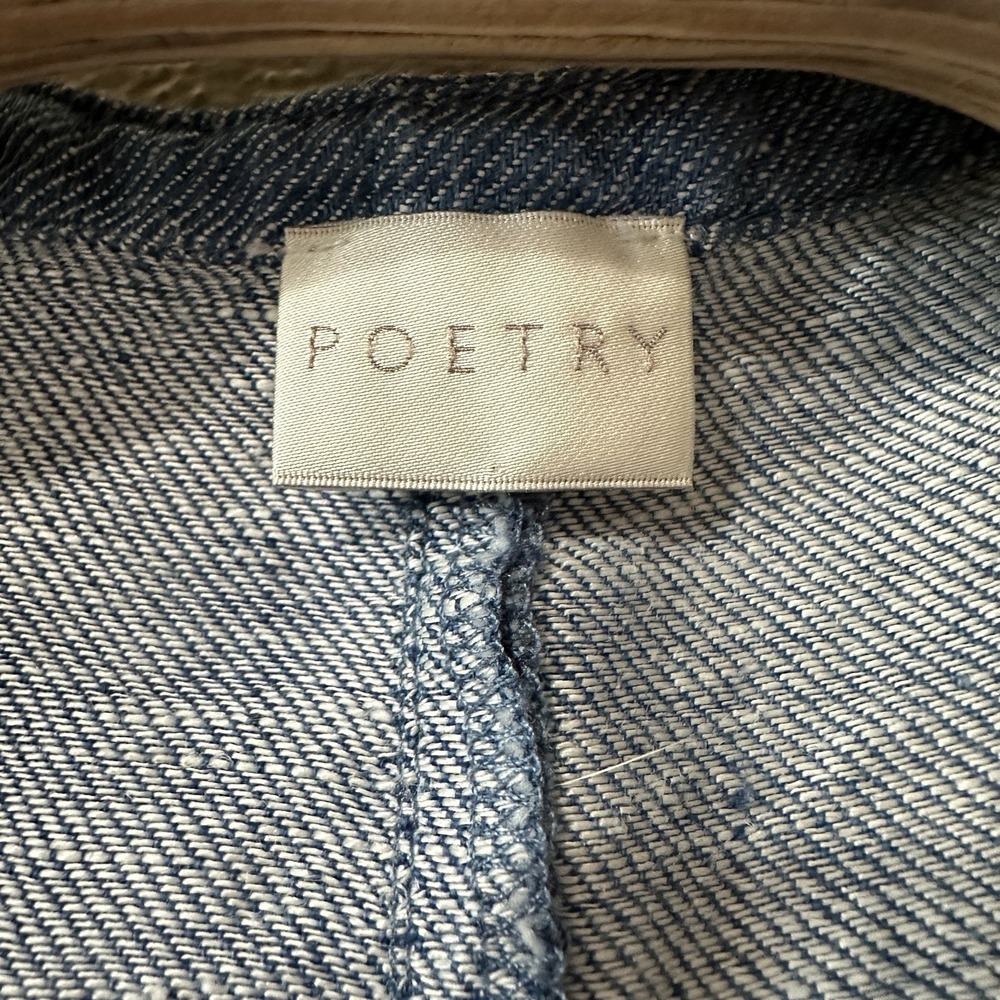Poetry Dress Sz 10 Blue Linen Relaxed Boho Peasant Pockets 1/2 Button 3/4 Sleeve - Picture 6 of 7